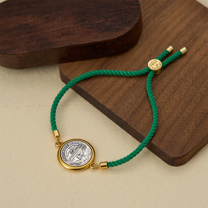Christianartworkshop St. Benedikt-Medaille Armband aus geflochtener Kordel in verschiedenen Farben: Ein Symbol göttlichen Schutzes - Grün - image 5