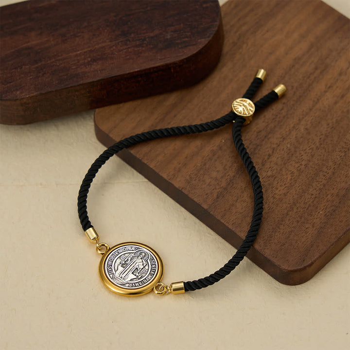 Christianartworkshop St. Benedikt-Medaille Armband aus geflochtener Kordel in verschiedenen Farben: Ein Symbol göttlichen Schutzes - Schwarz - image 6