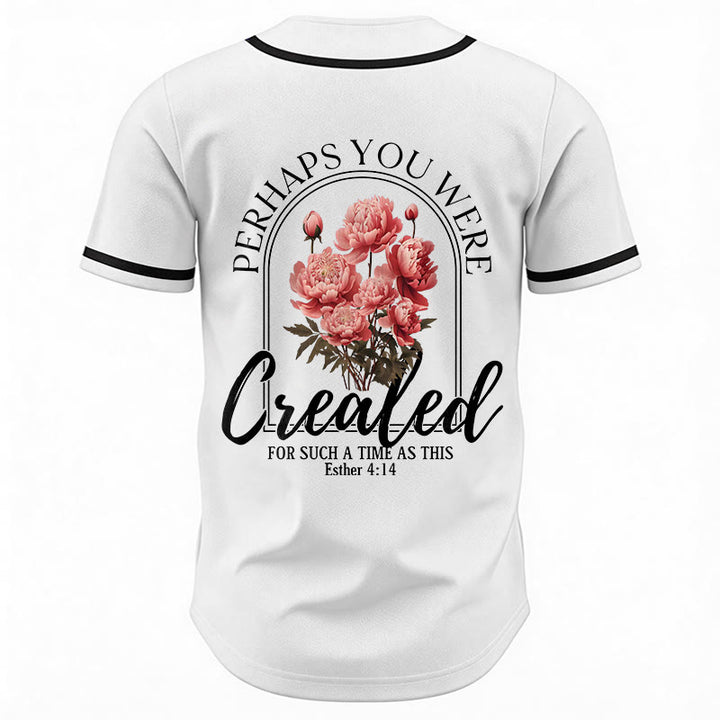 Christianartworkshop „Vielleicht wurdest du gerade für eine Zeit wie diese geschaffen“ Esther 4,14 Baseballtrikot mit Pfingstrosen-Glaubensmotiv und Knöpfen - image 6