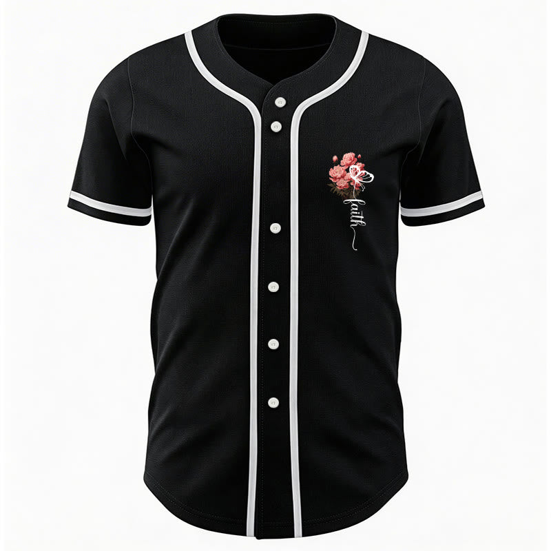 Christianartworkshop „Vielleicht wurdest du gerade für eine Zeit wie diese geschaffen“ Esther 4,14 Baseballtrikot mit Pfingstrosen-Glaubensmotiv und Knöpfen - image 10