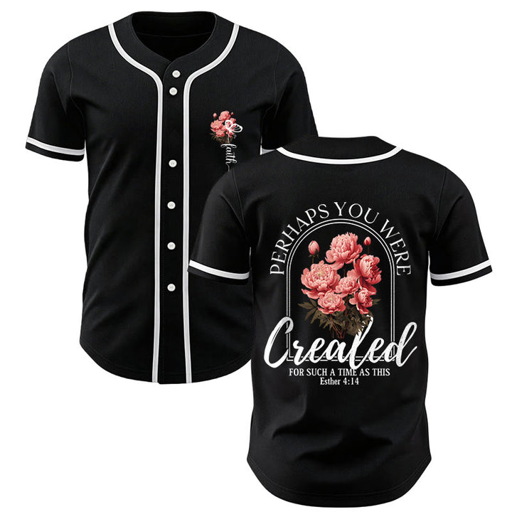 Christianartworkshop „Vielleicht wurdest du gerade für eine Zeit wie diese geschaffen“ Esther 4,14 Baseballtrikot mit Pfingstrosen-Glaubensmotiv und Knöpfen - Schwarz - 5XL - image 7