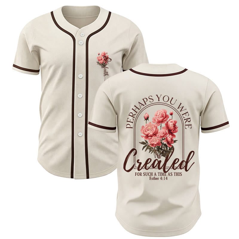 Christianartworkshop „Vielleicht wurdest du gerade für eine Zeit wie diese geschaffen“ Esther 4,14 Baseballtrikot mit Pfingstrosen-Glaubensmotiv und Knöpfen - Beige - 5XL - image 14