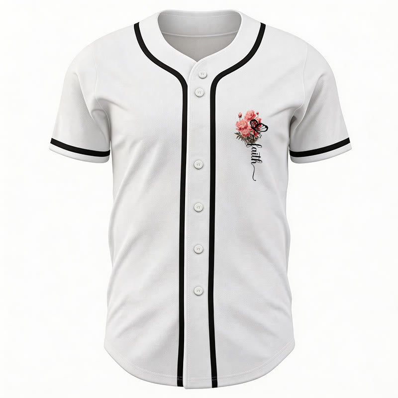 Christianartworkshop „Vielleicht wurdest du gerade für eine Zeit wie diese geschaffen“ Esther 4,14 Baseballtrikot mit Pfingstrosen-Glaubensmotiv und Knöpfen - image 3
