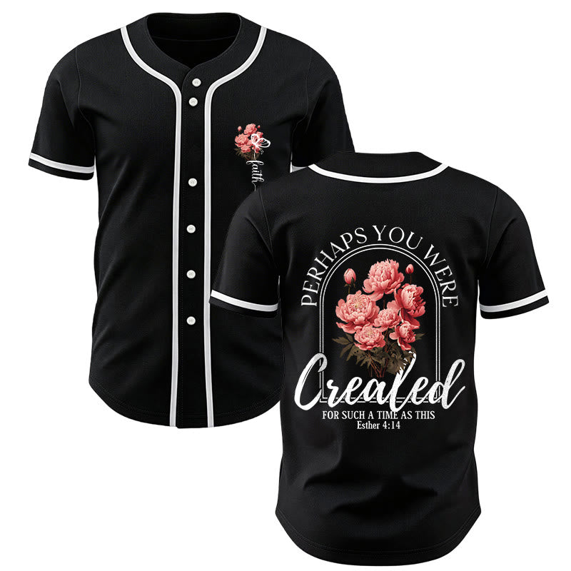 Christianartworkshop „Vielleicht wurdest du gerade für eine Zeit wie diese geschaffen“ Esther 4,14 Baseballtrikot mit Pfingstrosen-Glaubensmotiv und Knöpfen - Schwarz - 5XL - image 7