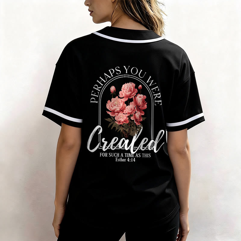 Christianartworkshop „Vielleicht wurdest du gerade für eine Zeit wie diese geschaffen“ Esther 4,14 Baseballtrikot mit Pfingstrosen-Glaubensmotiv und Knöpfen - image 12