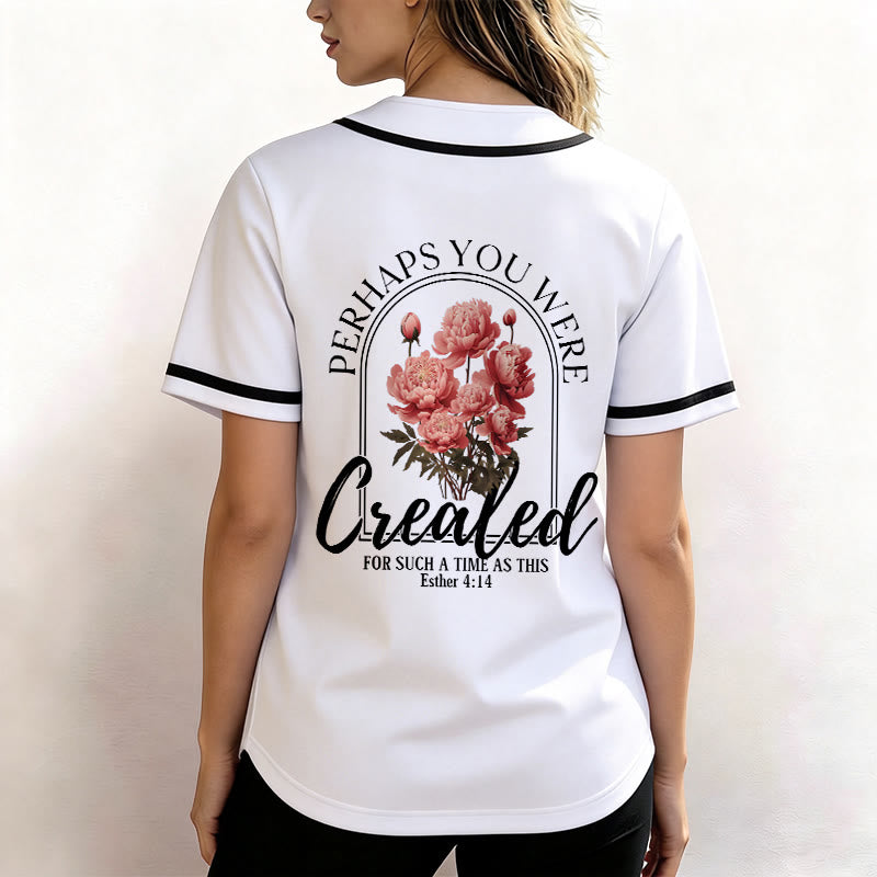 Christianartworkshop „Vielleicht wurdest du gerade für eine Zeit wie diese geschaffen“ Esther 4,14 Baseballtrikot mit Pfingstrosen-Glaubensmotiv und Knöpfen - image 5