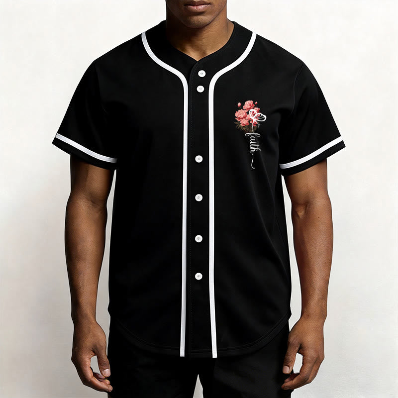 Christianartworkshop „Vielleicht wurdest du gerade für eine Zeit wie diese geschaffen“ Esther 4,14 Baseballtrikot mit Pfingstrosen-Glaubensmotiv und Knöpfen - image 8