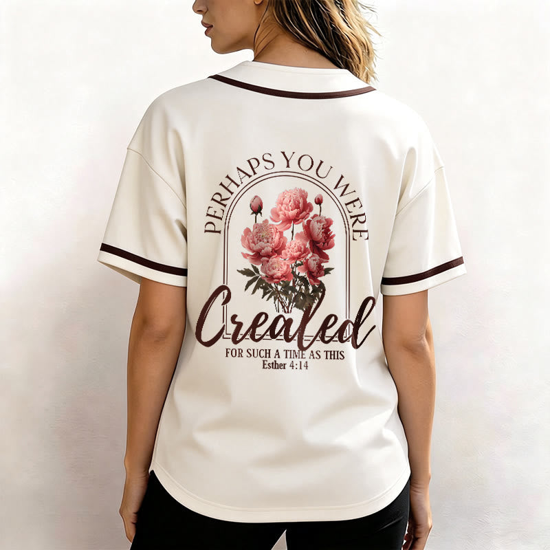 Christianartworkshop „Vielleicht wurdest du gerade für eine Zeit wie diese geschaffen“ Esther 4,14 Baseballtrikot mit Pfingstrosen-Glaubensmotiv und Knöpfen - image 19