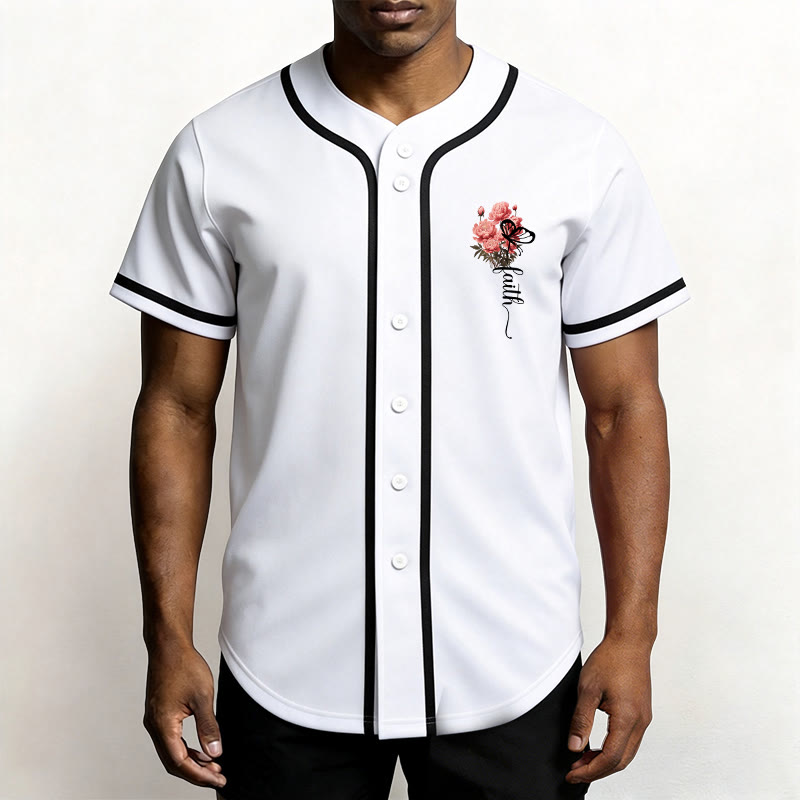Christianartworkshop „Vielleicht wurdest du gerade für eine Zeit wie diese geschaffen“ Esther 4,14 Baseballtrikot mit Pfingstrosen-Glaubensmotiv und Knöpfen - image 1