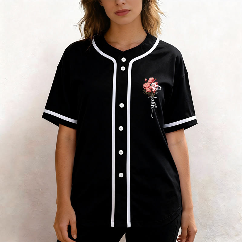 Christianartworkshop „Vielleicht wurdest du gerade für eine Zeit wie diese geschaffen“ Esther 4,14 Baseballtrikot mit Pfingstrosen-Glaubensmotiv und Knöpfen - image 9