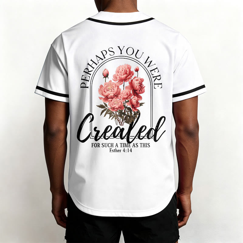 Christianartworkshop „Vielleicht wurdest du gerade für eine Zeit wie diese geschaffen“ Esther 4,14 Baseballtrikot mit Pfingstrosen-Glaubensmotiv und Knöpfen - image 4