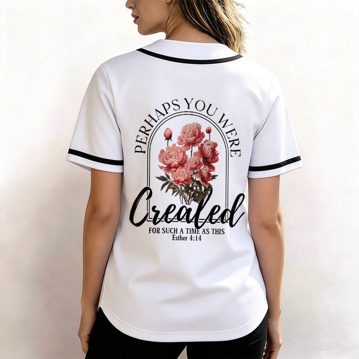Christianartworkshop „Vielleicht wurdest du gerade für eine Zeit wie diese geschaffen“ Esther 4,14 Baseballtrikot mit Pfingstrosen-Glaubensmotiv und Knöpfen - image 5