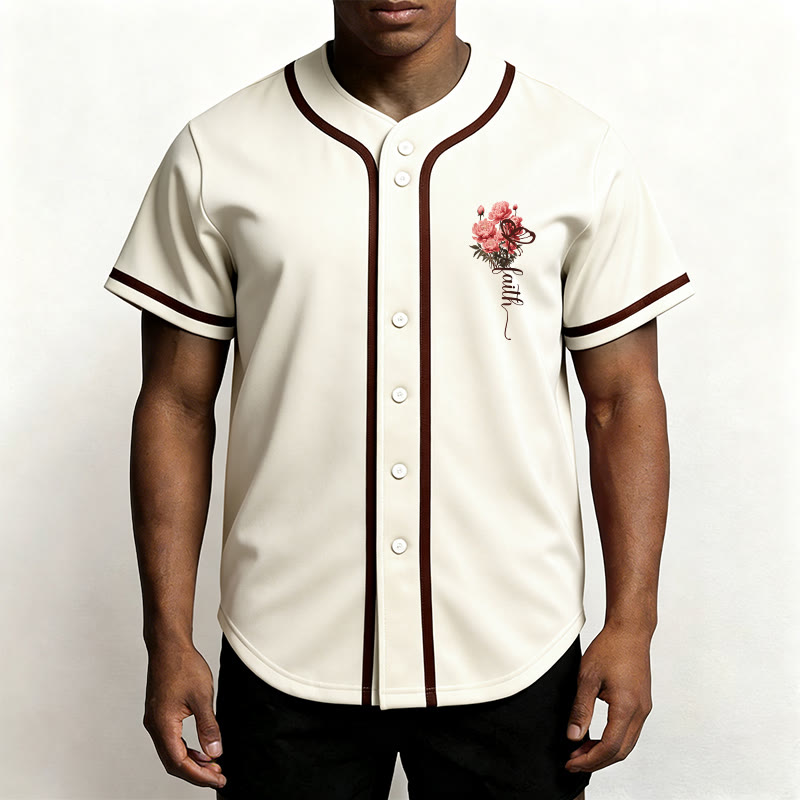 Christianartworkshop „Vielleicht wurdest du gerade für eine Zeit wie diese geschaffen“ Esther 4,14 Baseballtrikot mit Pfingstrosen-Glaubensmotiv und Knöpfen - image 15