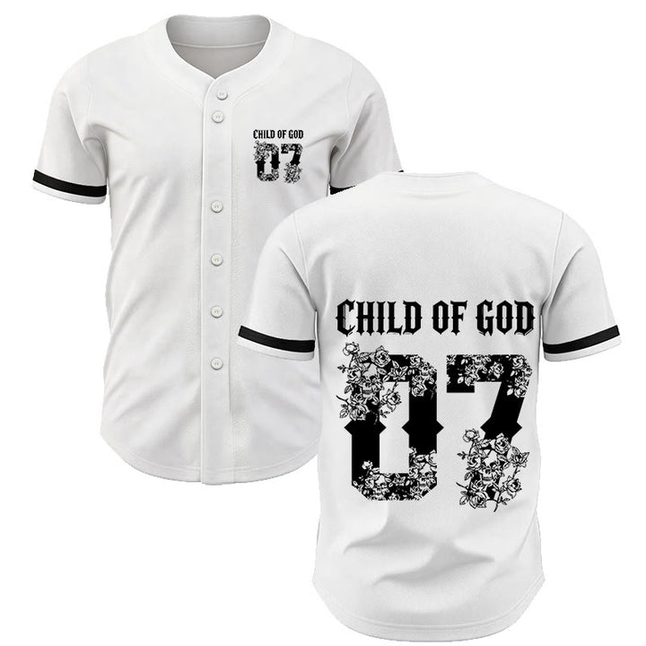 Christianartworkshop „Child Of God“ Baseballtrikot mit Blumenmuster, Nummer 07, Knopfleiste - Weiß - 5XL - image 7