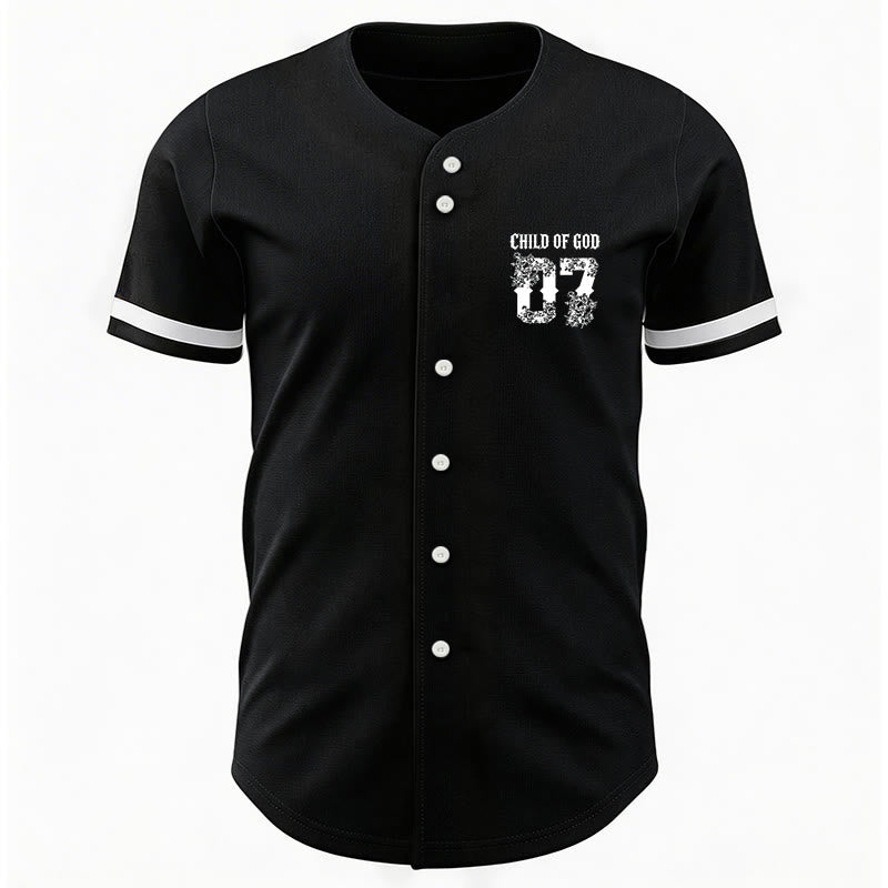 Christianartworkshop „Child Of God“ Baseballtrikot mit Blumenmuster, Nummer 07, Knopfleiste - image 3