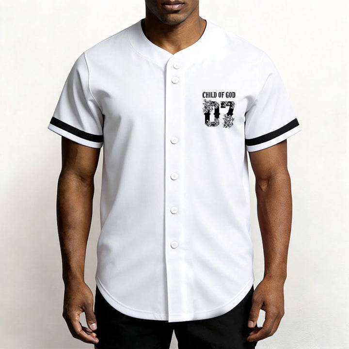 Christianartworkshop „Child Of God“ Baseballtrikot mit Blumenmuster, Nummer 07, Knopfleiste - image 8