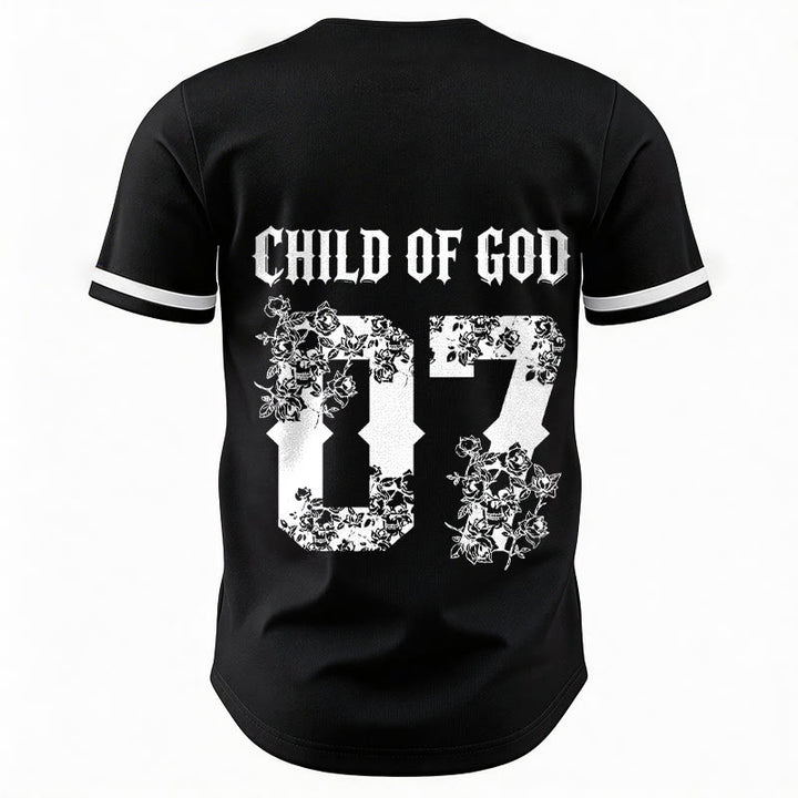 Christianartworkshop „Child Of God“ Baseballtrikot mit Blumenmuster, Nummer 07, Knopfleiste - image 4