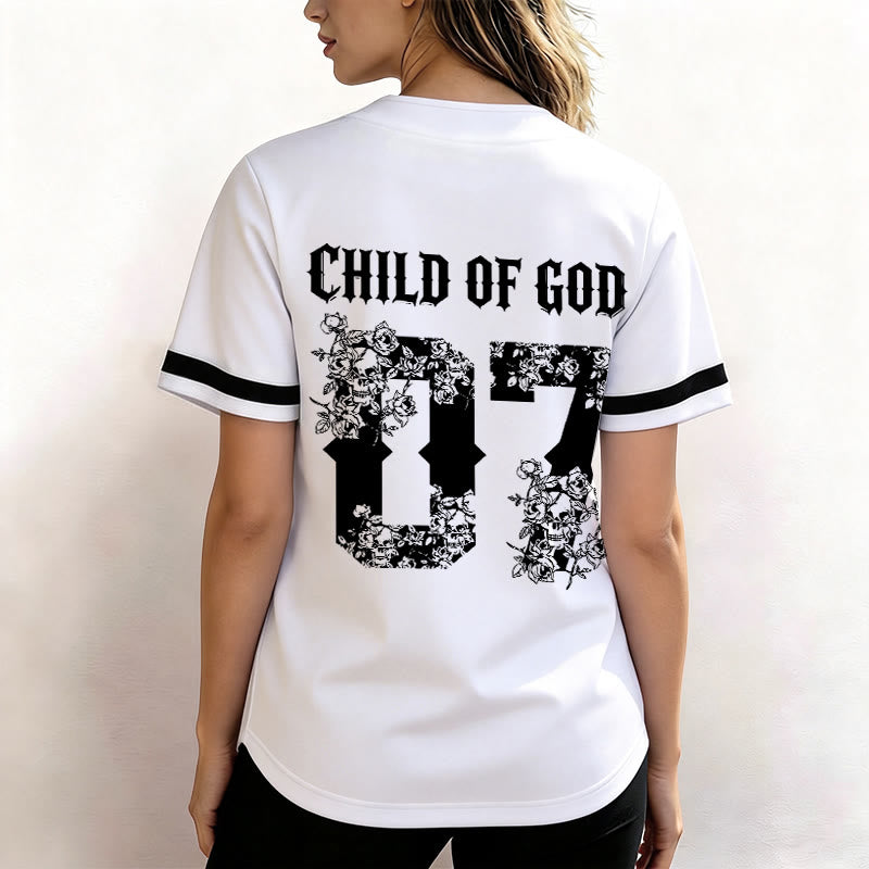 Christianartworkshop „Child Of God“ Baseballtrikot mit Blumenmuster, Nummer 07, Knopfleiste - image 12