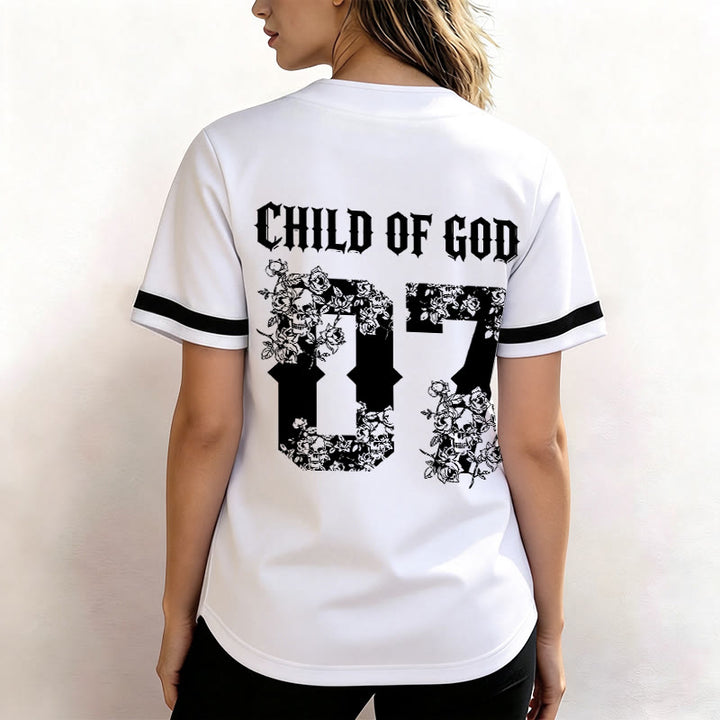 Christianartworkshop „Child Of God“ Baseballtrikot mit Blumenmuster, Nummer 07, Knopfleiste - image 12