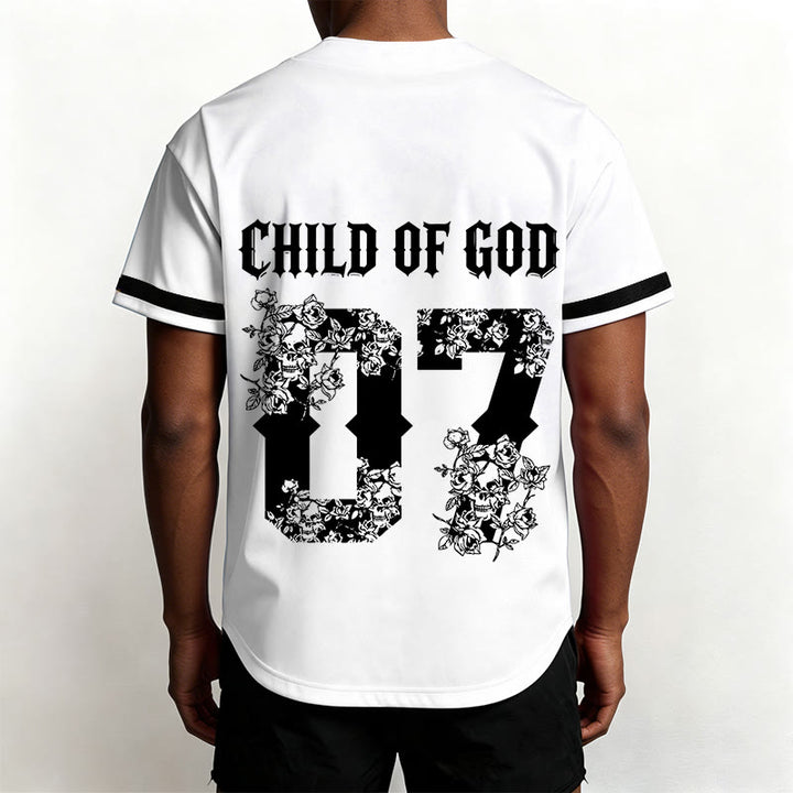 Christianartworkshop „Child Of God“ Baseballtrikot mit Blumenmuster, Nummer 07, Knopfleiste - image 11
