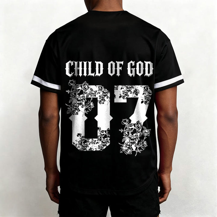 Christianartworkshop „Child Of God“ Baseballtrikot mit Blumenmuster, Nummer 07, Knopfleiste - image 6