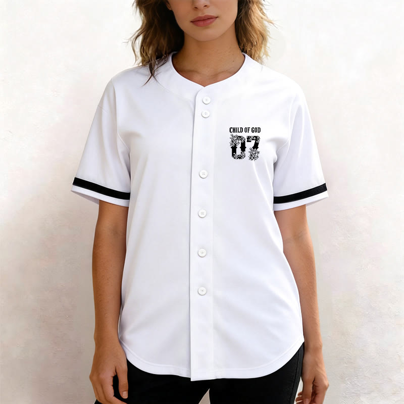 Christianartworkshop „Child Of God“ Baseballtrikot mit Blumenmuster, Nummer 07, Knopfleiste - image 9