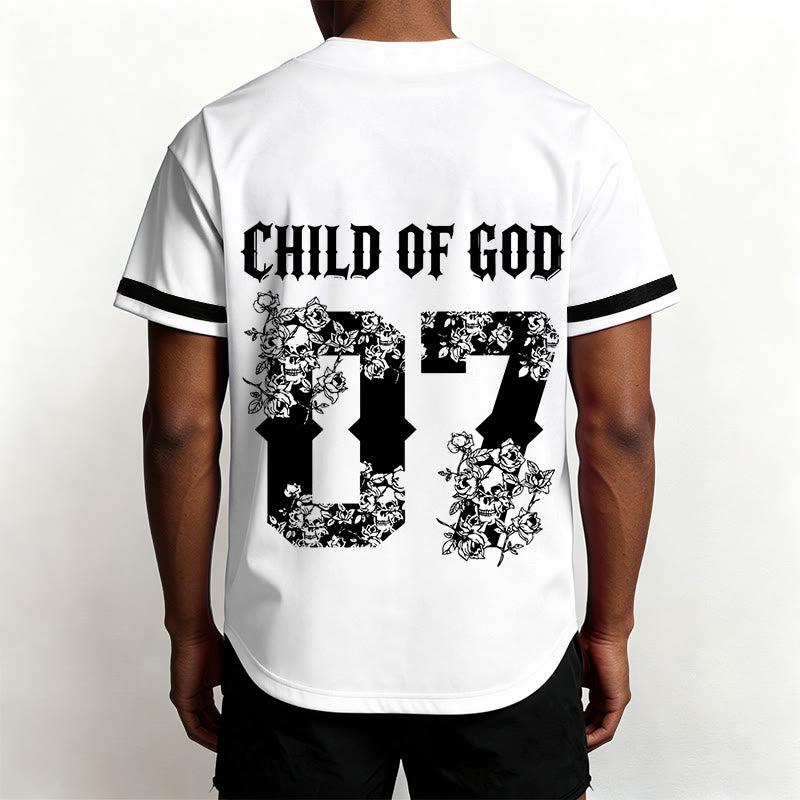 Christianartworkshop „Child Of God“ Baseballtrikot mit Blumenmuster, Nummer 07, Knopfleiste - image 11