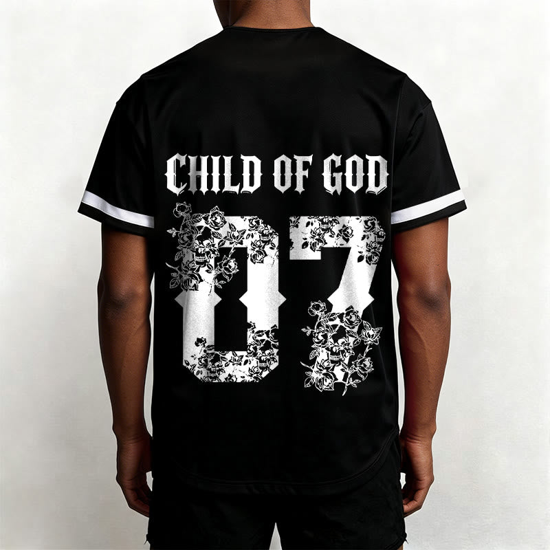 Christianartworkshop „Child Of God“ Baseballtrikot mit Blumenmuster, Nummer 07, Knopfleiste - image 6