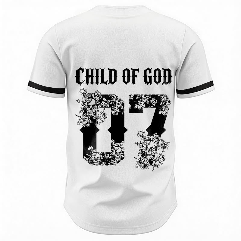 Christianartworkshop „Child Of God“ Baseballtrikot mit Blumenmuster, Nummer 07, Knopfleiste - image 13
