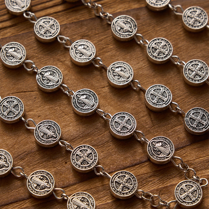 Christianartworkshop Antiker, doppelseitiger Rosenkranz aus Silber mit runder St.-Benedikt-Medaille und kombiniertem Medaillenkreuz - image 2