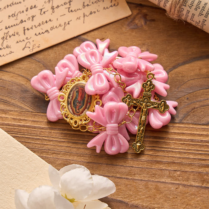 Christianartworkshop Rosenkranz mit rosa Schleife Unserer Lieben Frau von Guadalupe: Empfange ihren sanften Segen - image 3