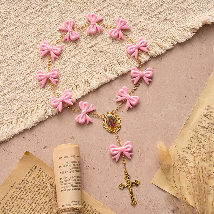 Christianartworkshop Rosenkranz mit rosa Schleife Unserer Lieben Frau von Guadalupe: Empfange ihren sanften Segen - Unsere Liebe Frau und das Kruzifix - image 0