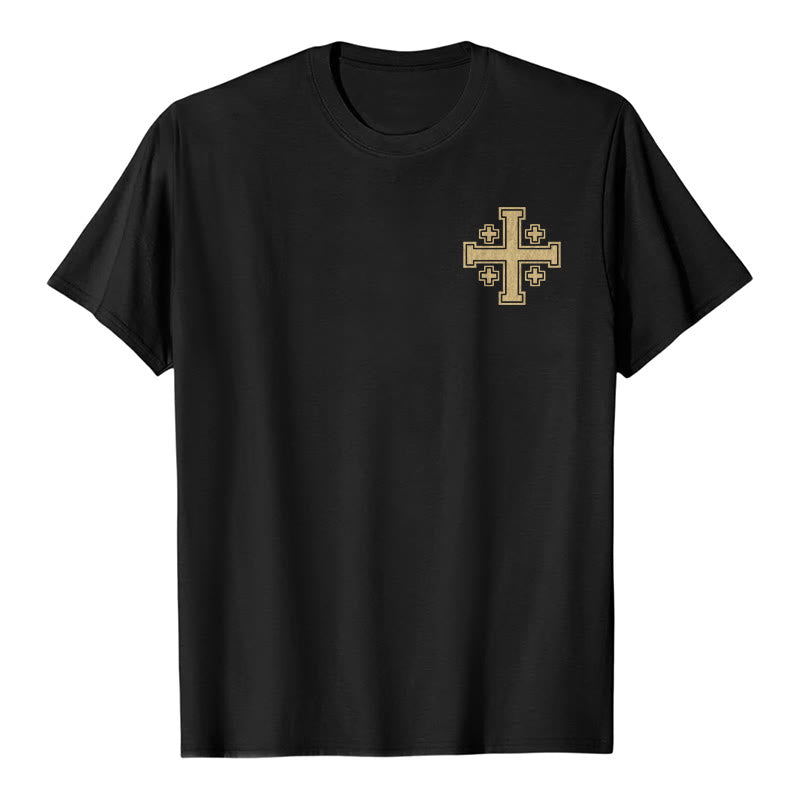 Christianartworkshop Vintage T-Shirt mit Jerusalem-Kreuz im Used-Look, doppelseitig bedruckt, Premium-Qualität, Kurzarm - image 1