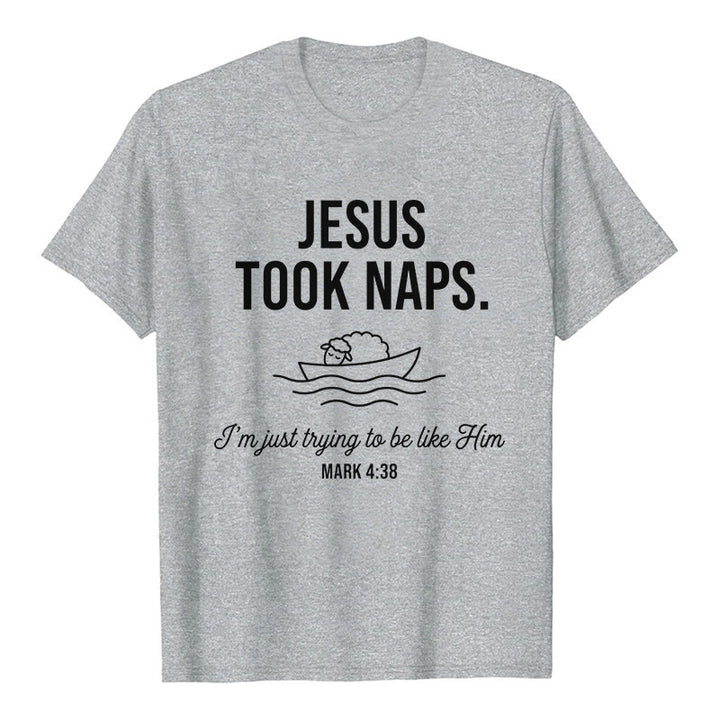 Christianartworkshop Lustiges Glaubenszitat: Schlafendes Lamm auf einem Boot – Minimalistisches Grafikdesign, Premium-Kurzarm-T-Shirt - Grau - 2XL - image 0