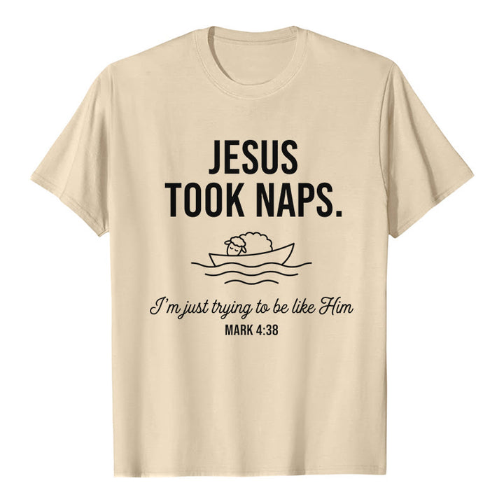 Christianartworkshop Lustiges Glaubenszitat: Schlafendes Lamm auf einem Boot – Minimalistisches Grafikdesign, Premium-Kurzarm-T-Shirt - Beige - 2XL - image 8