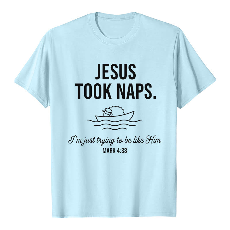 Christianartworkshop Lustiges Glaubenszitat: Schlafendes Lamm auf einem Boot – Minimalistisches Grafikdesign, Premium-Kurzarm-T-Shirt - Blau - 2XL - image 7