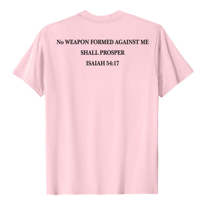 Christianartworkshop Keine Waffe, die gegen mich geschmiedet wird, soll Erfolg haben. Jesaja 54,17 Premium Kurzarm-T-Shirt mit Kreuz auf der Vorderseite und Rückseite. - image 11