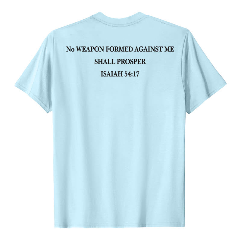 Christianartworkshop Keine Waffe, die gegen mich geschmiedet wird, soll Erfolg haben. Jesaja 54,17 Premium Kurzarm-T-Shirt mit Kreuz auf der Vorderseite und Rückseite. - image 23