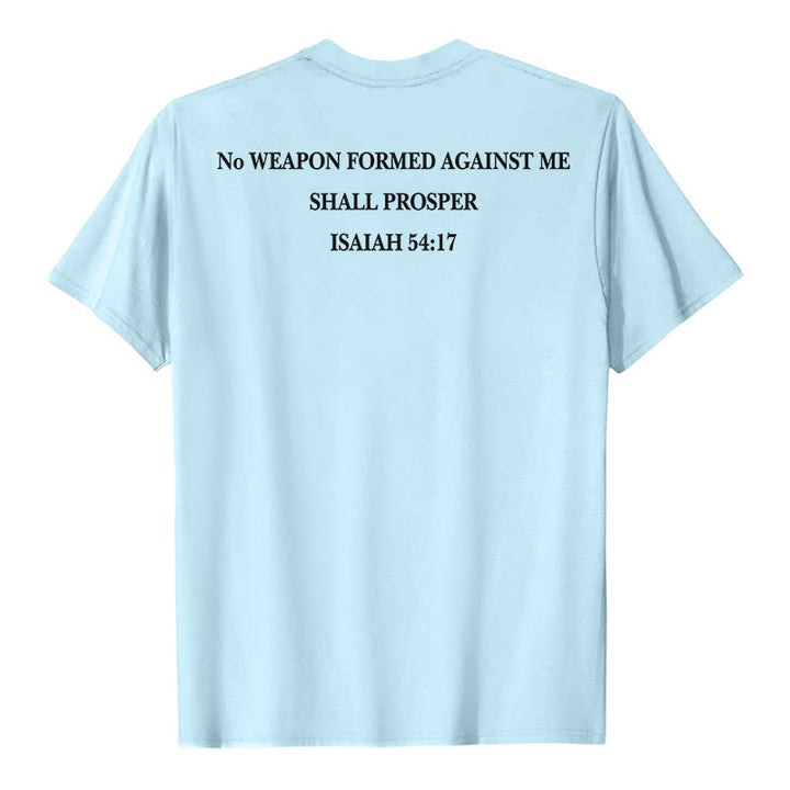 Christianartworkshop Keine Waffe, die gegen mich geschmiedet wird, soll Erfolg haben. Jesaja 54,17 Premium Kurzarm-T-Shirt mit Kreuz auf der Vorderseite und Rückseite. - image 23