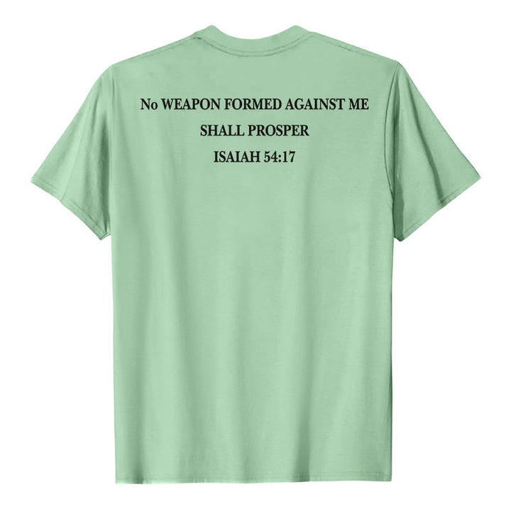Christianartworkshop Keine Waffe, die gegen mich geschmiedet wird, soll Erfolg haben. Jesaja 54,17 Premium Kurzarm-T-Shirt mit Kreuz auf der Vorderseite und Rückseite. - image 17