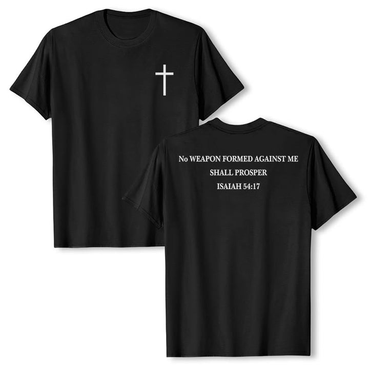 Christianartworkshop Keine Waffe, die gegen mich geschmiedet wird, soll Erfolg haben. Jesaja 54,17 Premium Kurzarm-T-Shirt mit Kreuz auf der Vorderseite und Rückseite. - Schwarz - 2XL - image 0