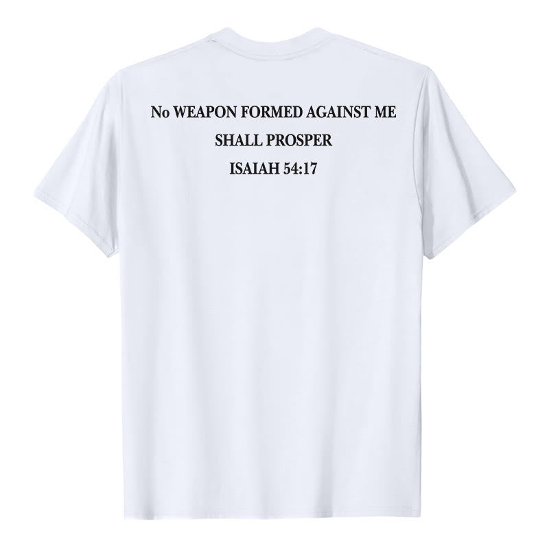 Christianartworkshop Keine Waffe, die gegen mich geschmiedet wird, soll Erfolg haben. Jesaja 54,17 Premium Kurzarm-T-Shirt mit Kreuz auf der Vorderseite und Rückseite. - image 8