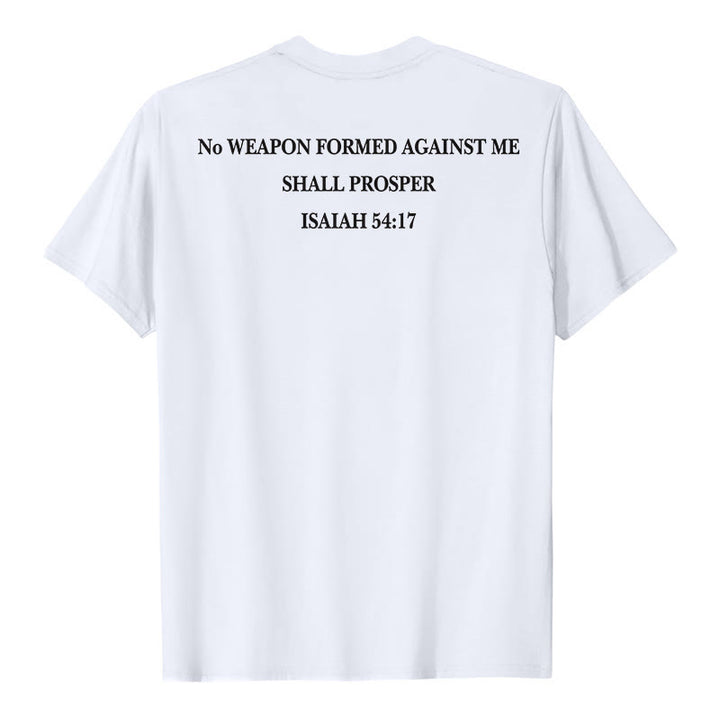Christianartworkshop Keine Waffe, die gegen mich geschmiedet wird, soll Erfolg haben. Jesaja 54,17 Premium Kurzarm-T-Shirt mit Kreuz auf der Vorderseite und Rückseite. - image 8