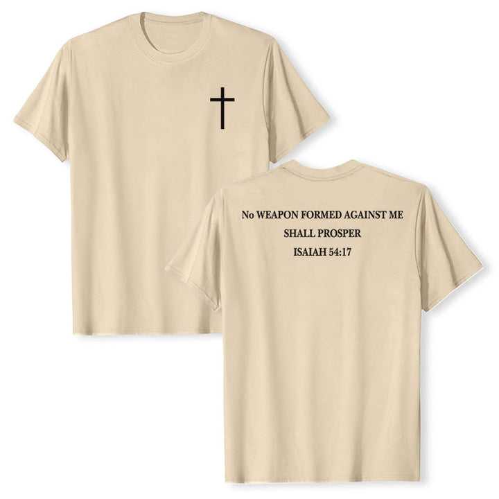 Christianartworkshop Keine Waffe, die gegen mich geschmiedet wird, soll Erfolg haben. Jesaja 54,17 Premium Kurzarm-T-Shirt mit Kreuz auf der Vorderseite und Rückseite. - Beige - 2XL - image 24