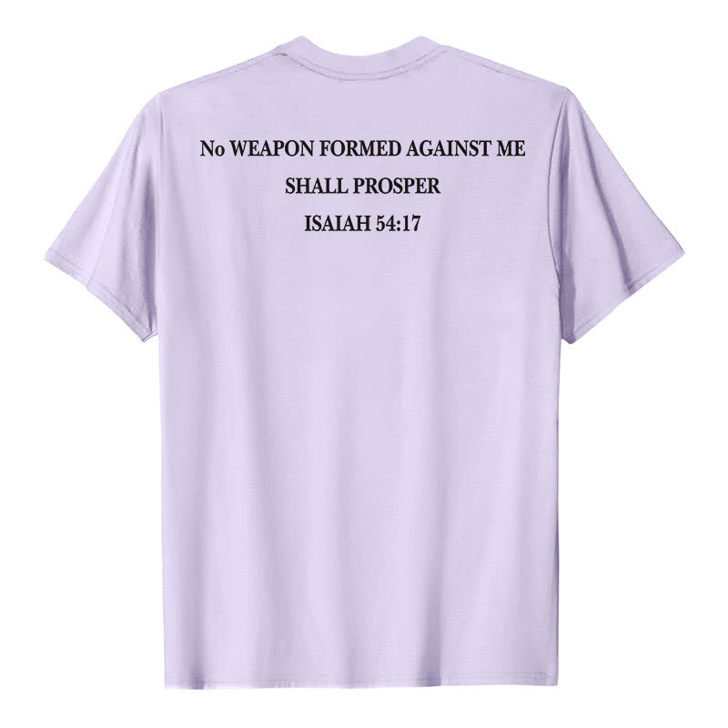 Christianartworkshop Keine Waffe, die gegen mich geschmiedet wird, soll Erfolg haben. Jesaja 54,17 Premium Kurzarm-T-Shirt mit Kreuz auf der Vorderseite und Rückseite. - image 14