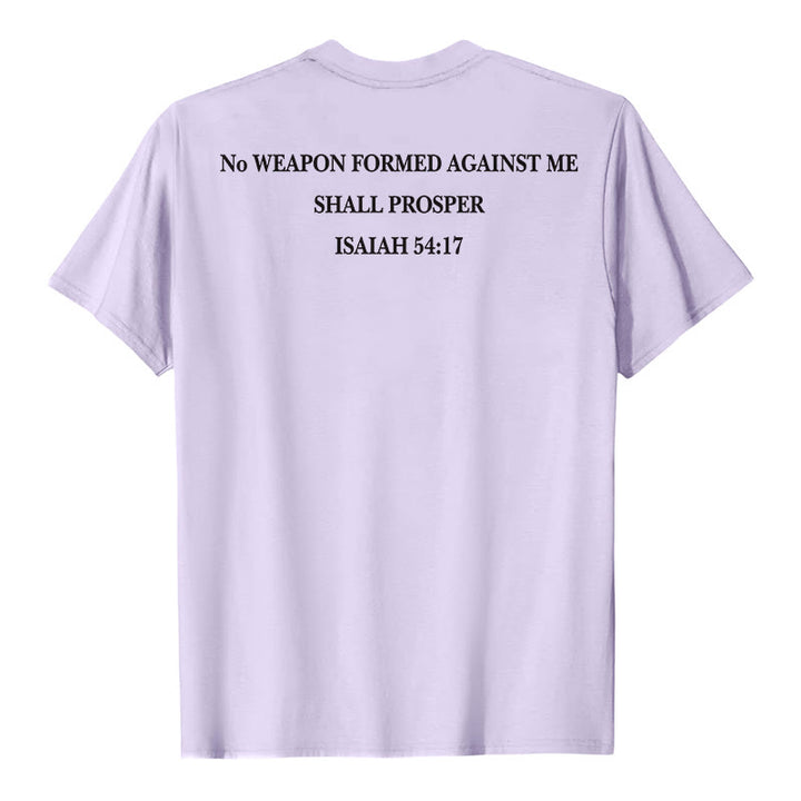 Christianartworkshop Keine Waffe, die gegen mich geschmiedet wird, soll Erfolg haben. Jesaja 54,17 Premium Kurzarm-T-Shirt mit Kreuz auf der Vorderseite und Rückseite. - image 14