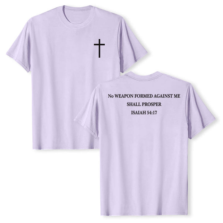 Christianartworkshop Keine Waffe, die gegen mich geschmiedet wird, soll Erfolg haben. Jesaja 54,17 Premium Kurzarm-T-Shirt mit Kreuz auf der Vorderseite und Rückseite. - Lila - 2XL - image 12