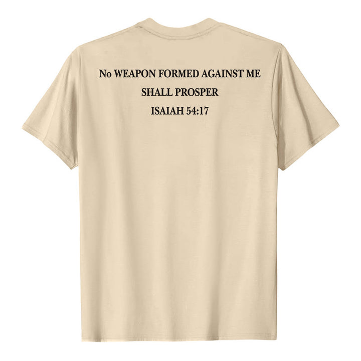 Christianartworkshop Keine Waffe, die gegen mich geschmiedet wird, soll Erfolg haben. Jesaja 54,17 Premium Kurzarm-T-Shirt mit Kreuz auf der Vorderseite und Rückseite. - image 26