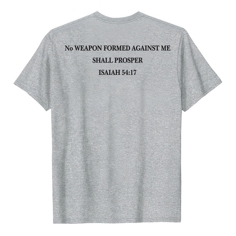 Christianartworkshop Keine Waffe, die gegen mich geschmiedet wird, soll Erfolg haben. Jesaja 54,17 Premium Kurzarm-T-Shirt mit Kreuz auf der Vorderseite und Rückseite. - image 5
