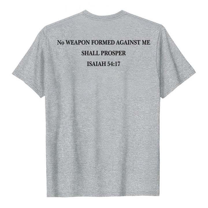 Christianartworkshop Keine Waffe, die gegen mich geschmiedet wird, soll Erfolg haben. Jesaja 54,17 Premium Kurzarm-T-Shirt mit Kreuz auf der Vorderseite und Rückseite. - image 5